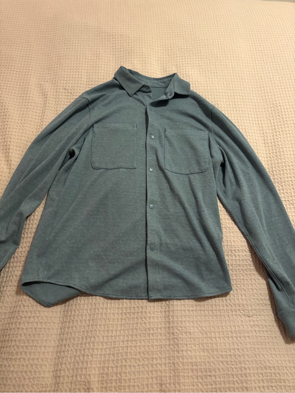 lululemon soft knit Men's Long-Sleeve Button Shirt Jacket in Slate Green